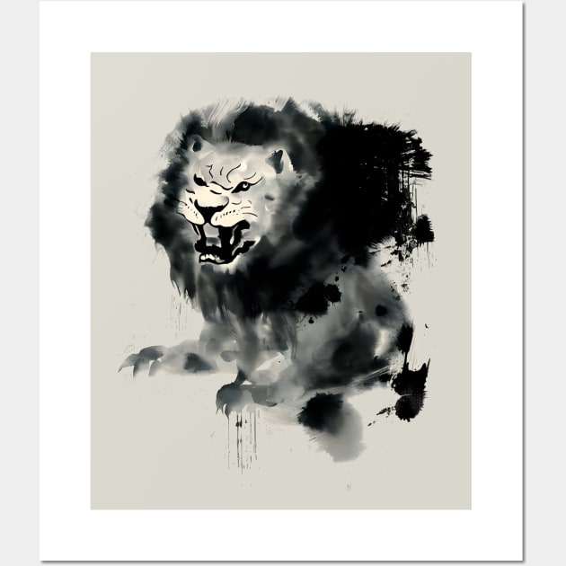 Lion Japanese ink Painting Wall Art by Ravenglow